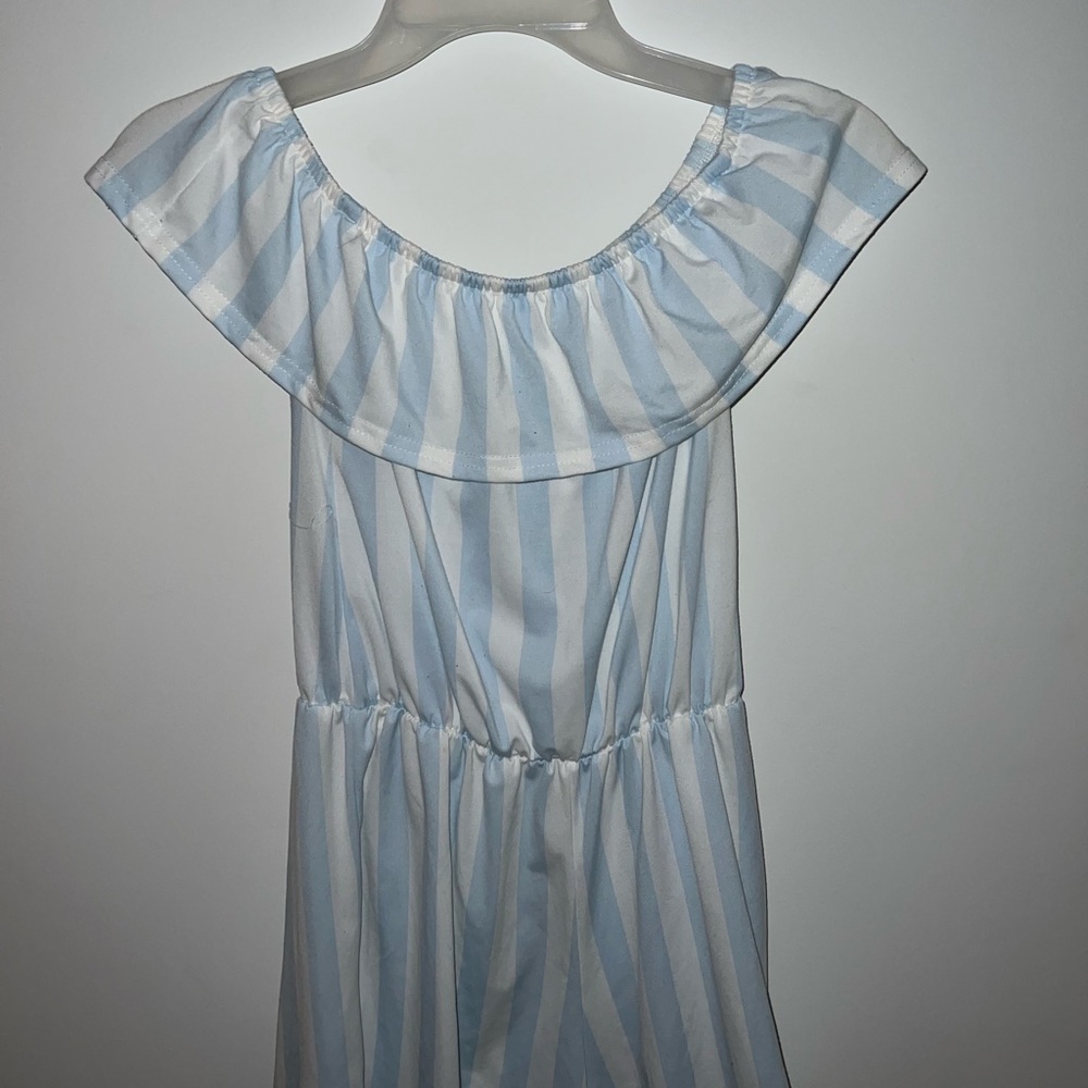 blue and white romper